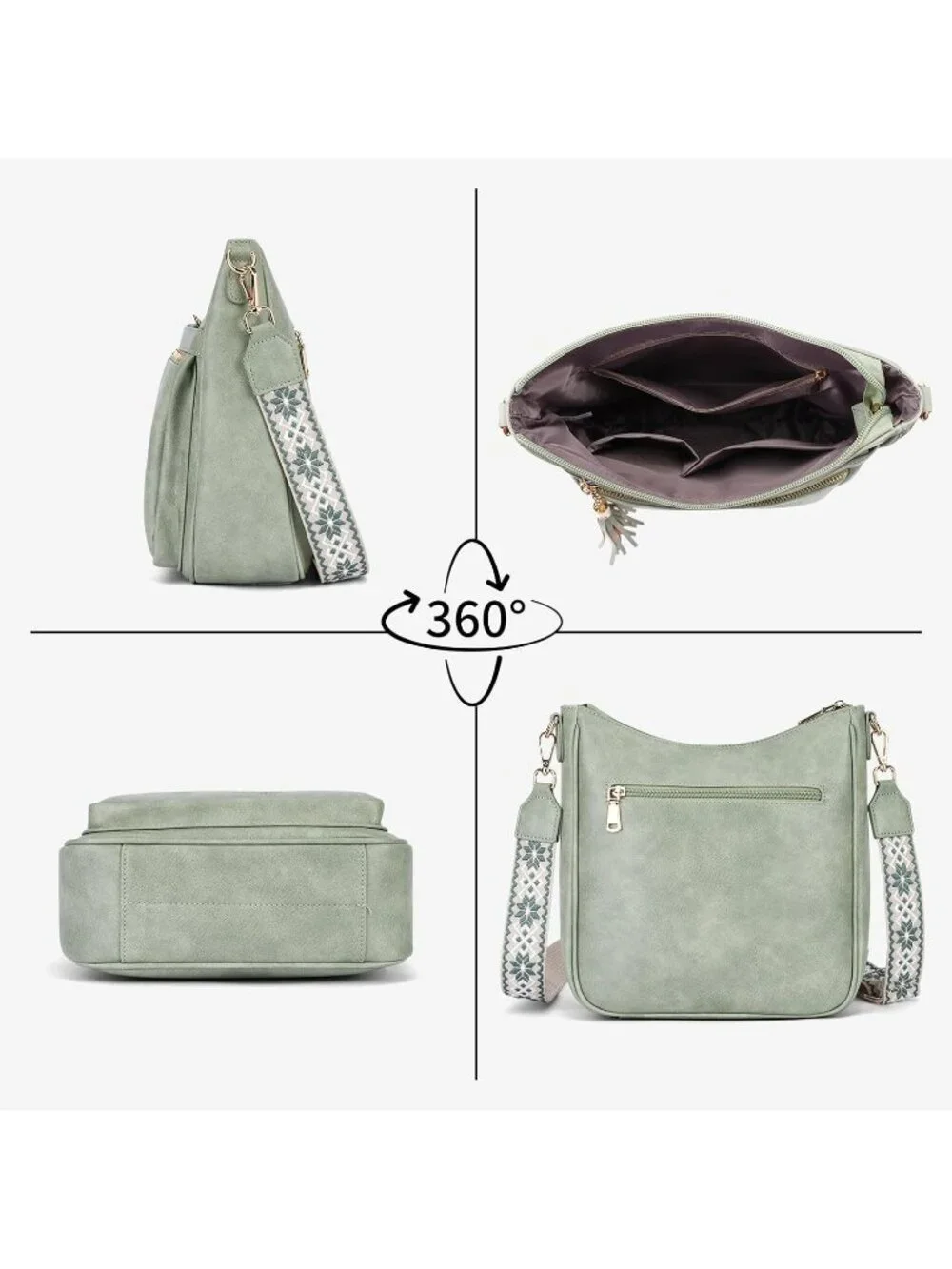 Women's Green Leather Stylish Butterfly Shoulder Crossbody Handbags with Tassel